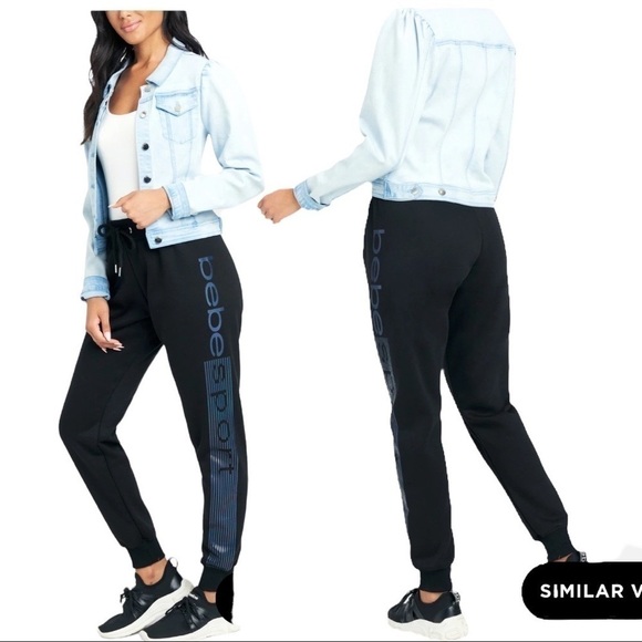 Bebe SPORT Scuba Joggers Drawstring Waistband Sparkling Leg Parachute Pants NEW - Picture 9 of 9